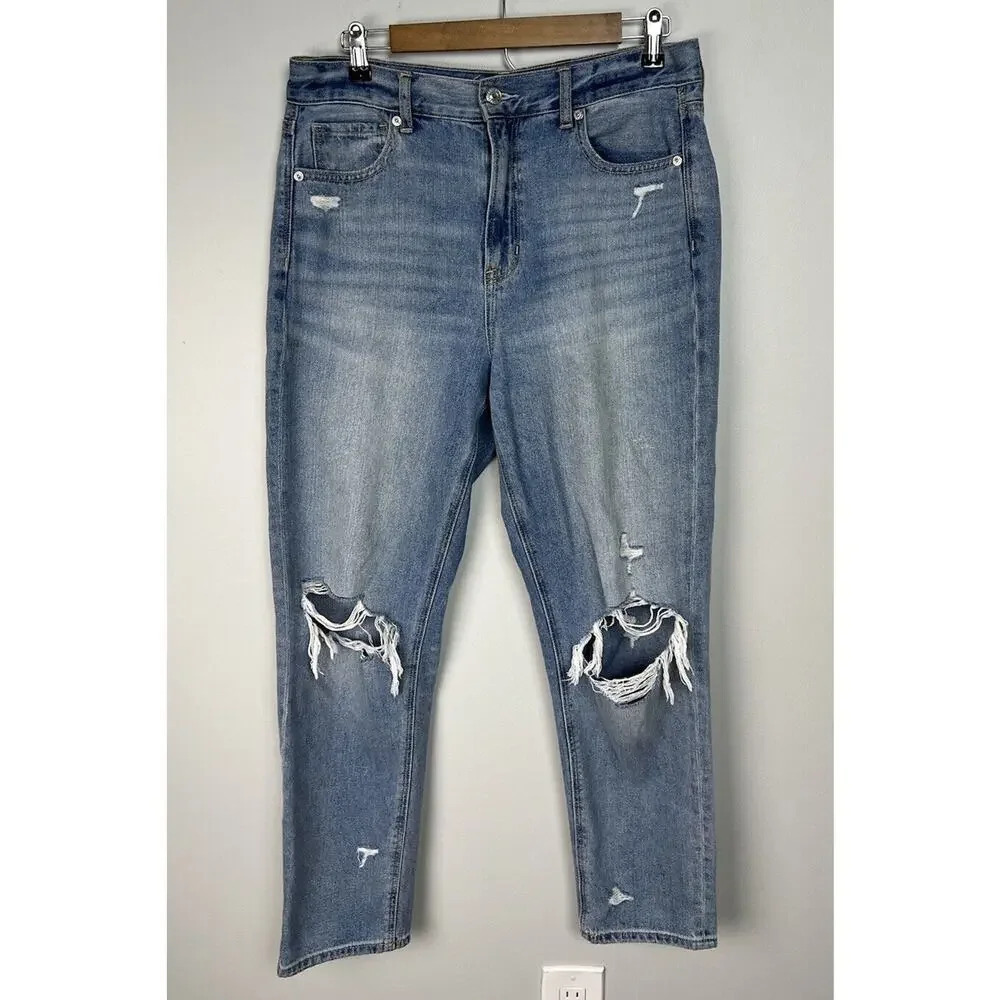 American Eagle Mom Jean Denim Distressed High Rise Size 10 Cotton Blend Women’s